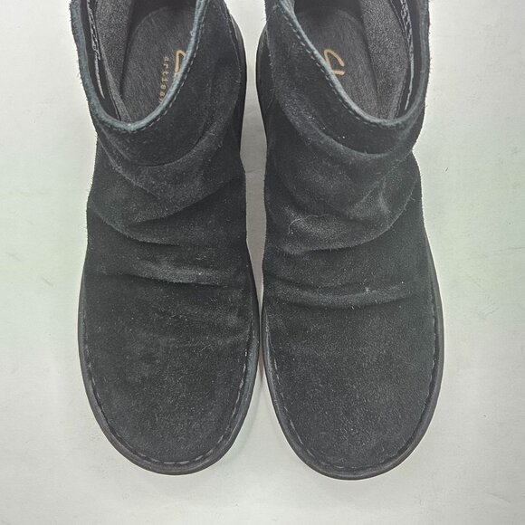 Clarks Comoft Ankle Booties Suede Black Slouchy Casual Short Moto Boots Size 6 - Picture 9 of 11